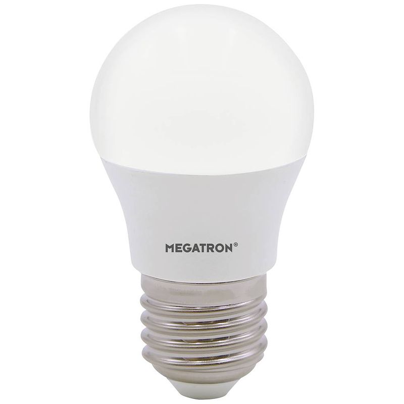 Foto van Megatron mt65004 led-lamp energielabel f (a - g) e27 kogel 5.5 w neutraalwit (ø x l) 45 mm x 78 mm 1 stuk(s)