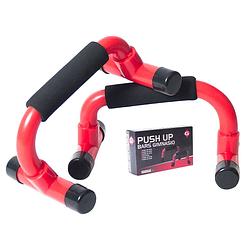 Foto van Gerimport - fitness push up steunen- opdruksteunen - push-up bar 2 stuks - schuim - rood/zwart - 22x14x12cm