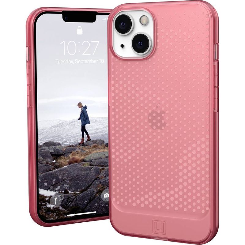 Foto van Urban armor gear lucent case backcover apple iphone 13 roze, transparant