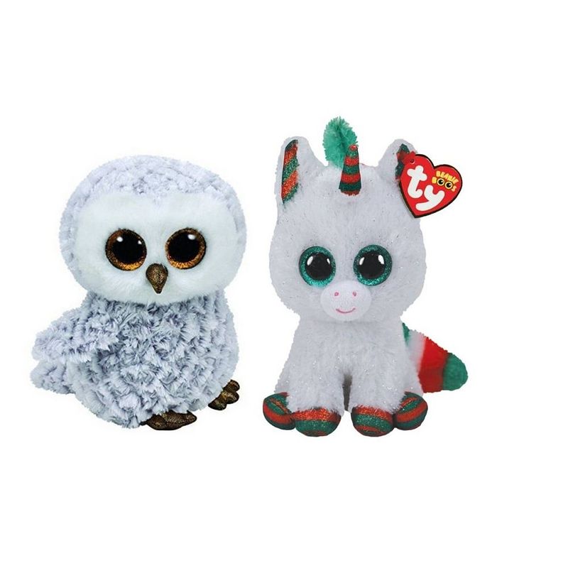 Foto van Ty - knuffel - beanie boo's - owlette owl & christmas unicorn