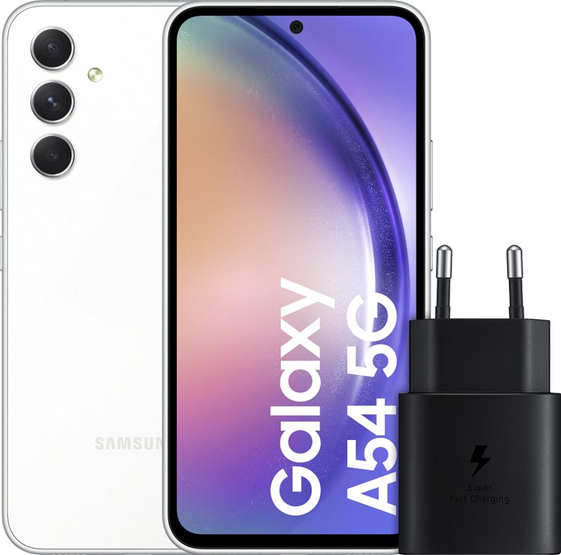 Foto van Samsung galaxy a54 256gb wit 5g + samsung snellader zwart