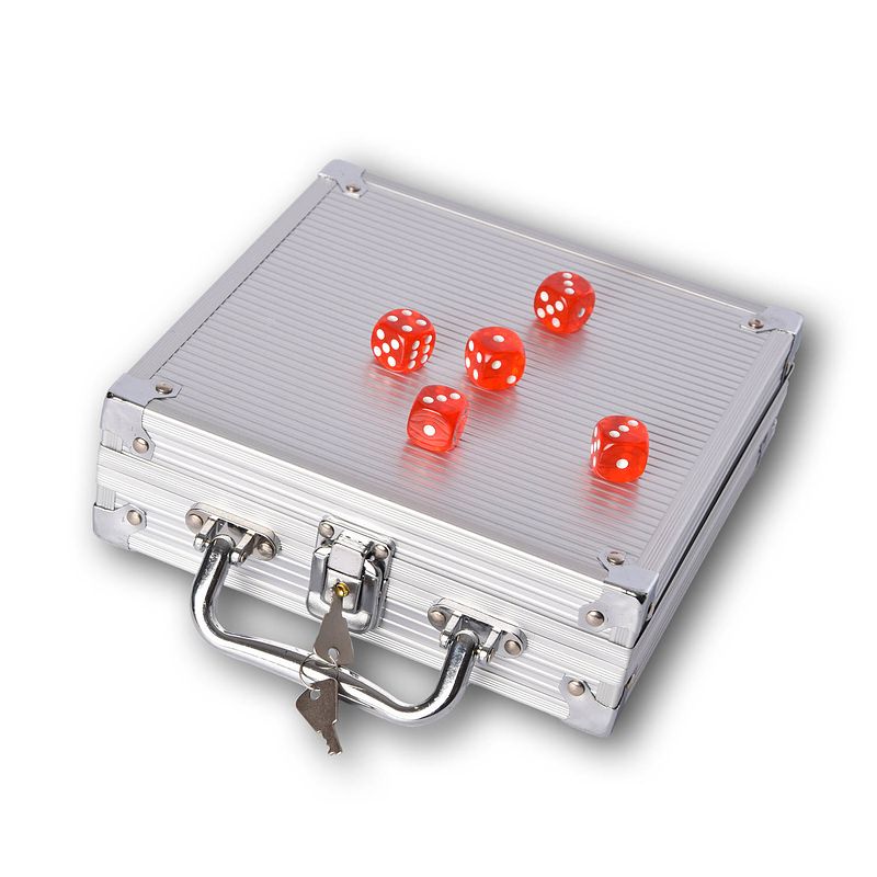 Foto van Poker set met aluminum koffer - 100 poker chips - pokerkoffer - 5 dobbelstenen