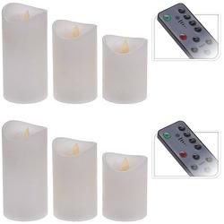Foto van 2x set van 3 witte led stompkaarsen met afstandsbediening - led kaarsen
