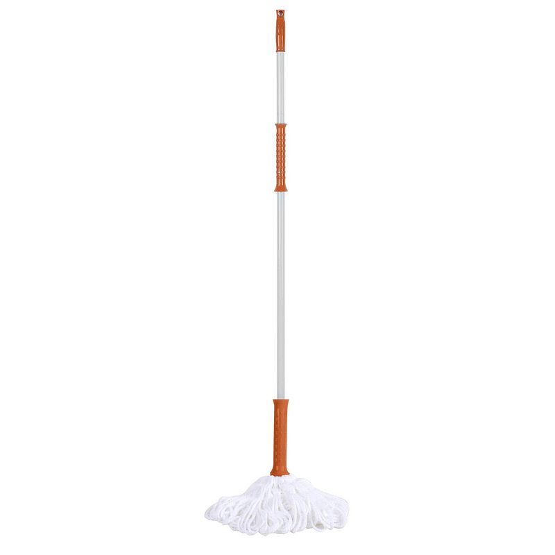 Foto van Urban living schoonmaak/dweil vloermop met telescoopsteel - uitschuifbaar 85 tot 125 cm - wit/oranje - vloermoppen