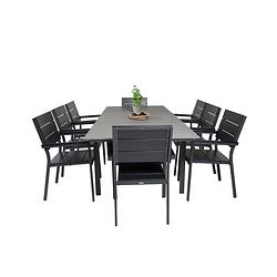 Foto van Levels tuinmeubelset tafel 100x160/240cm en 8 stoel levels zwart, grijs.