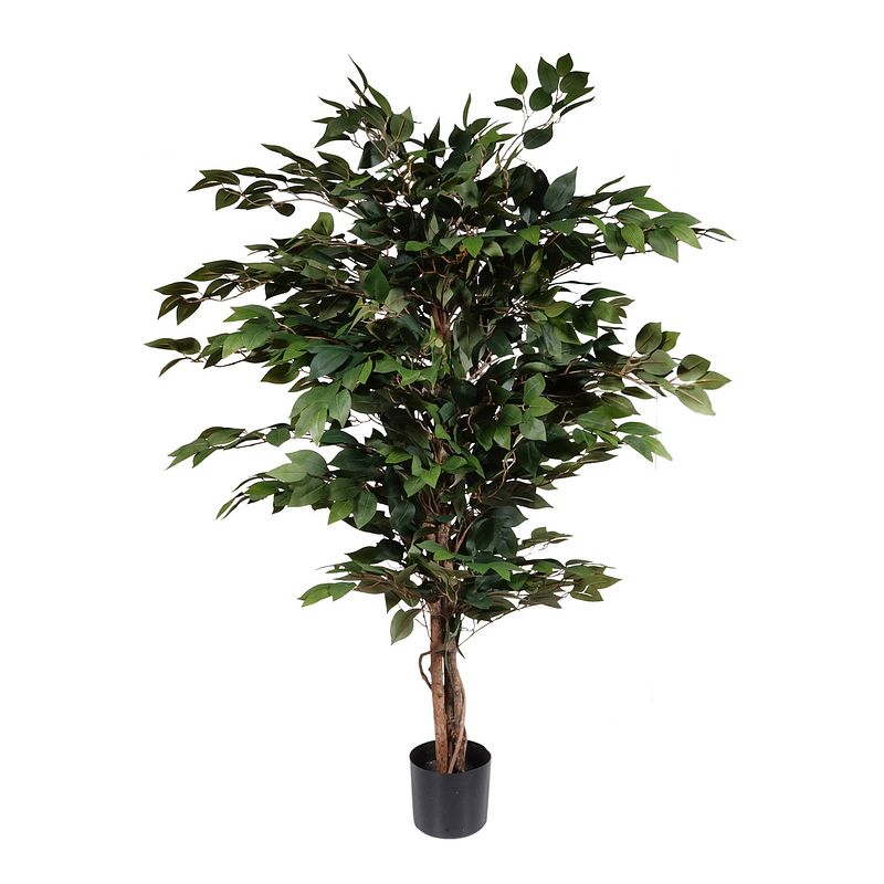 Foto van Kopu® kunstplant ficus benjamina 120 cm in zwarte pot - 1260 bladeren