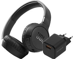 Foto van Jbl tune 660nc zwart + bluebuilt quick charge oplader met usb a poort 18w zwart