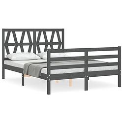 Foto van The living store bedframe massief grenenhout - grijs - 195.5 x 125.5 x 100 cm - multiplex lattenbodem