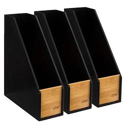 Foto van 5five lectuurbak/tijdschriftenrek zwart hout - 3x - 9 x 25 x 30 cm - tijdschriftenrek