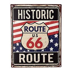 Foto van Clayre & eef tekstbord 20x25 cm blauw rood ijzer historic route route 66 wandbord spreuk wandplaat blauw wandbord
