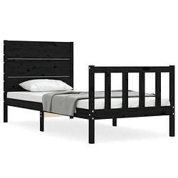 Foto van The living store massief grenenhouten bedframe - 195.5 x 80.5 x 100 cm - zwart - 75 x 190 cm (2ft6) - multiplex