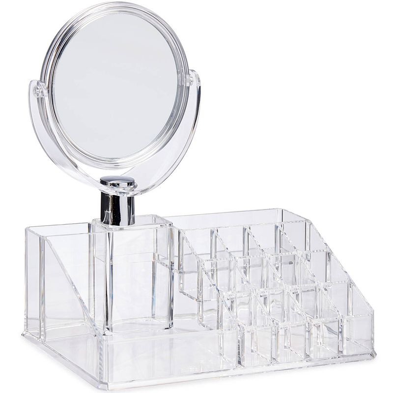 Foto van Make-up organizer/opberger 16-vaks met spiegel 22 x 12 cm van kunststof - make-up dozen