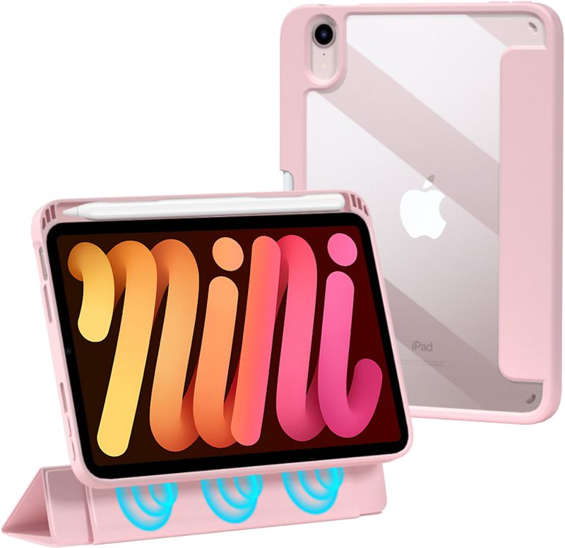 Foto van Just in case apple ipad mini 6 stand book case met penhouder roze