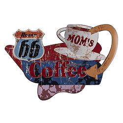 Foto van Clayre & eef wanddecoratie 60x40 cm rood blauw ijzer moms coffee muurdecoratie wandversiering tekstbord rood