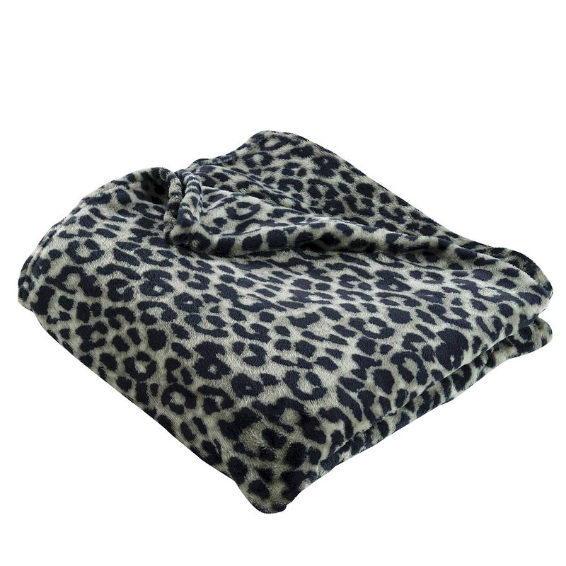 Foto van Super zachte en grote luipaard fleece plaid - 125x150 cm - kaki