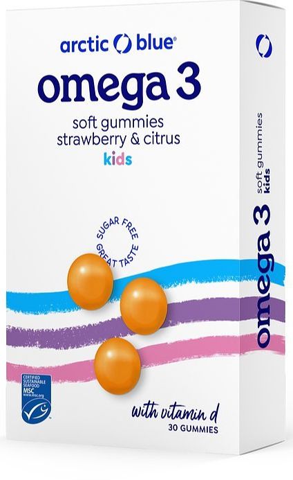 Foto van Arctic blue omega 3 soft gummies kids - strawberry citrus