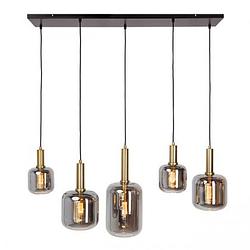 Foto van Casa di elturo hanglamp smokey rechthoek grey and gold - 5 lampen - b120 x h150cm