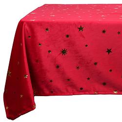 Foto van Unique living tafelkleed kerst -rood met gouden sterren -250 x 150cm - tafellakens