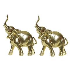 Foto van 2x stuks olifant woondecoratie dieren beeldjes 15 x 7 x 18 cm goud - beeldjes