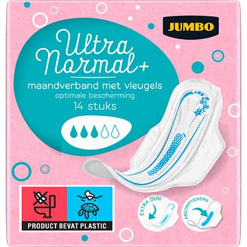 Foto van Jumbo maandverband ultra normal+ met vleugels 14 stuks