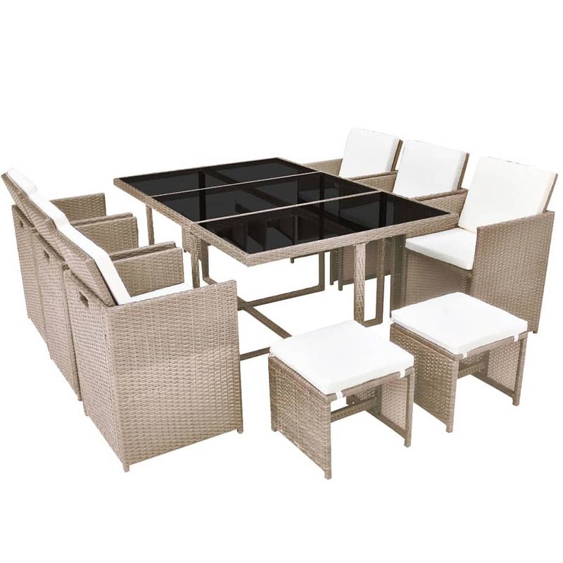 Foto van Vidaxl 11-delige tuinset met kussens poly rattan beige