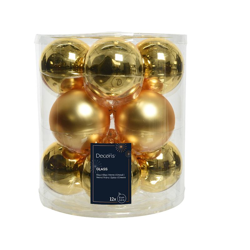 Foto van Decoris - kerstbal glas d8 cm licht goud 12st kerst