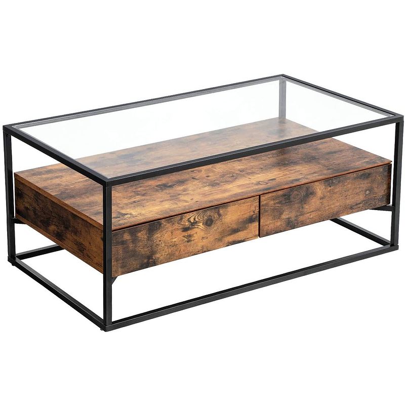 Foto van Hoppa! songmics vintage salontafel - bruin/zwart - metaal - 106 x 57 x 45 cm