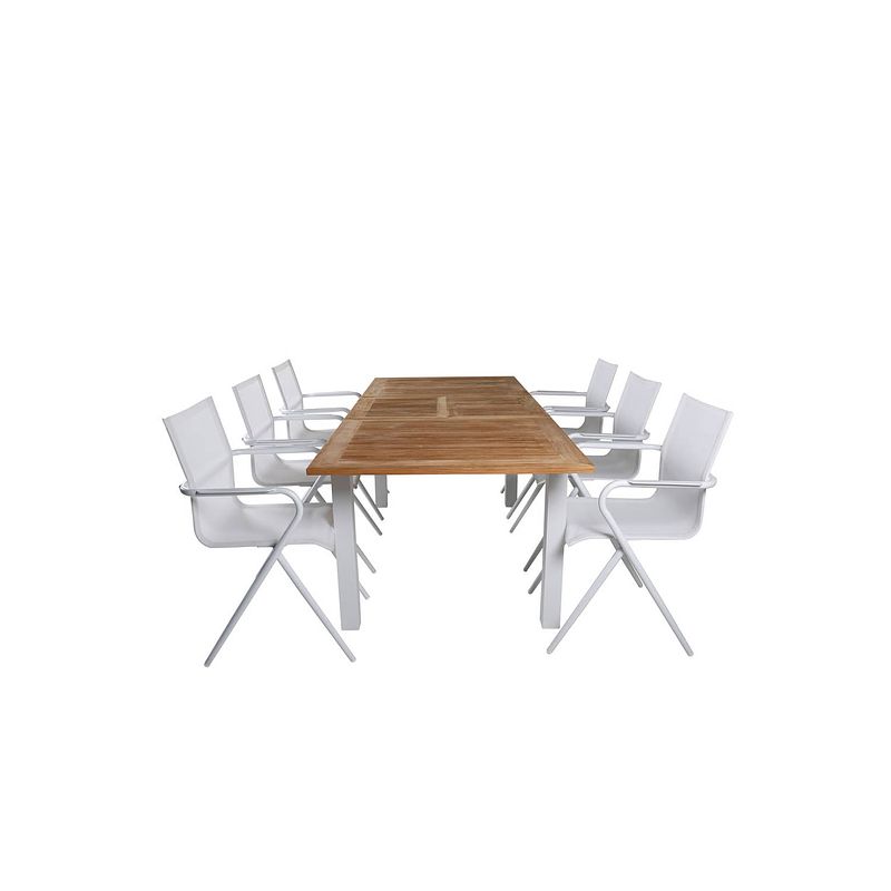 Foto van Panama tuinmeubelset tafel 90x152/210cm en 6 stoel alina wit, naturel.