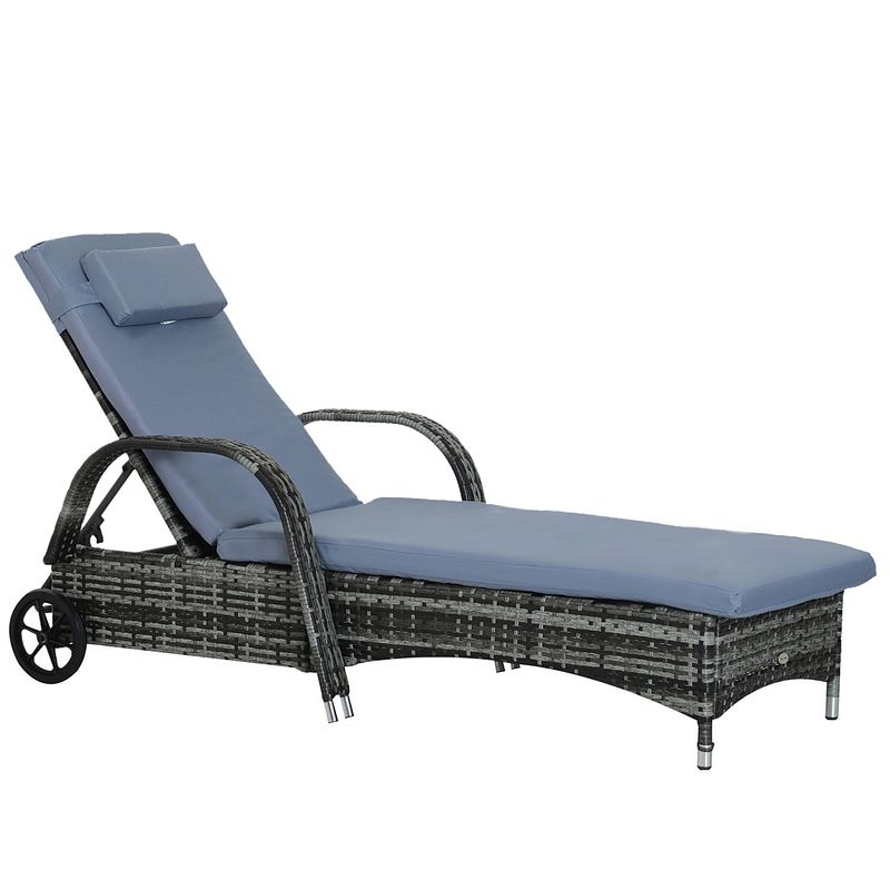 Foto van Loungebed buiten - loungeset - tuinmeubelen - tuinstoel - zonnebed - mobiel - grijs - l200 x b73 x h (56-103) cm