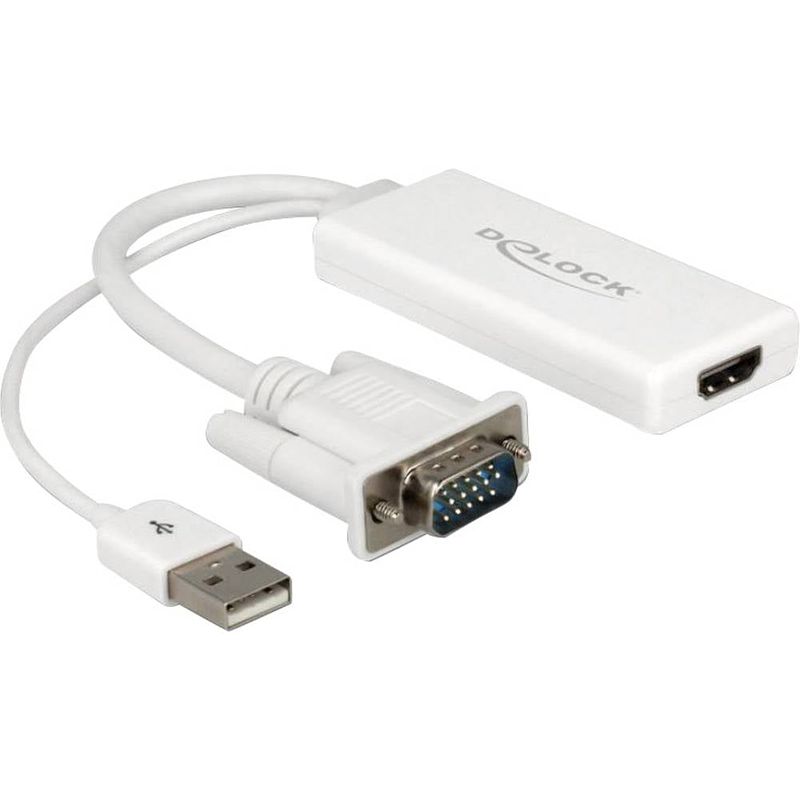 Foto van Delock 62460 vga / usb / hdmi adapter [1x vga-stekker, usb-a 2.0 stekker - 1x hdmi-bus] wit 25.00 cm