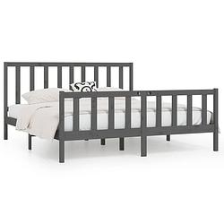 Foto van The living store bedframe grijze grenenhout - 206 x 205.5 x 100 cm - rustiek uiterlijk