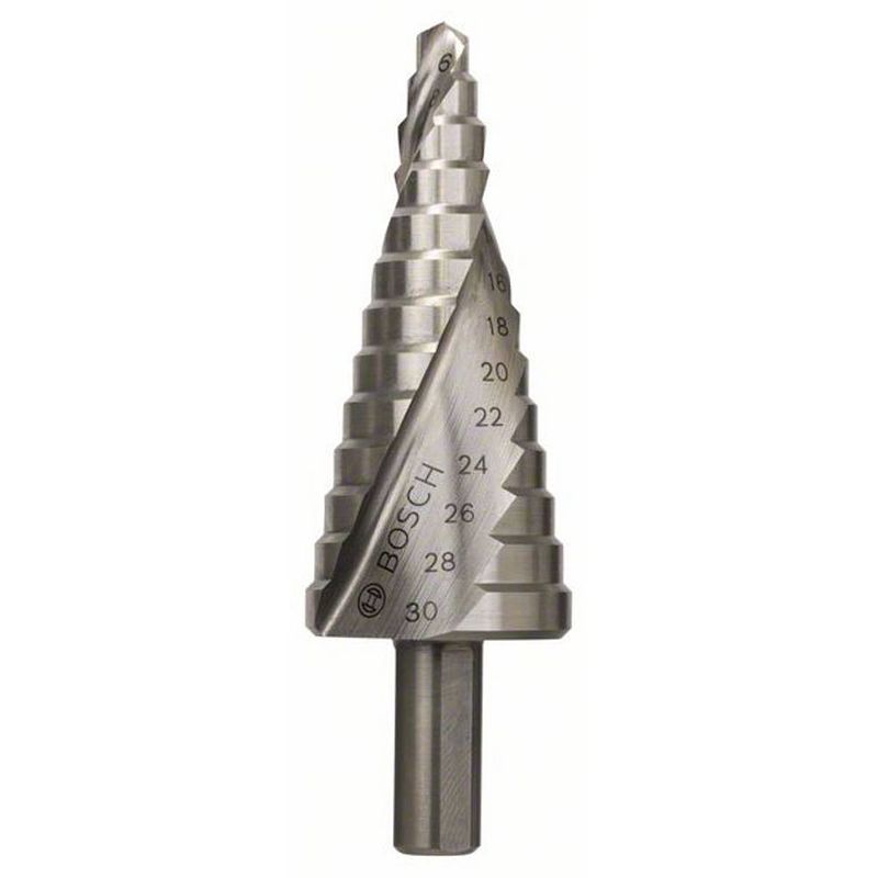 Foto van Bosch accessories 2608597520 hss getrapte boor 6 - 30 mm gezamenlijke lengte 93.5 mm 3 vlakken schacht 1 stuk(s)