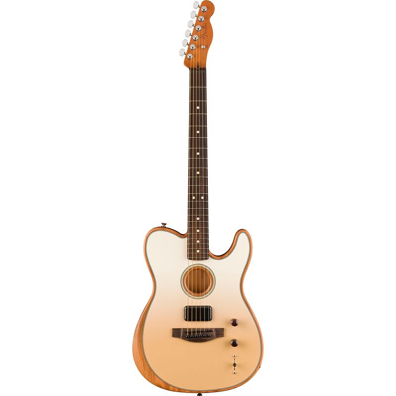 Foto van Fender finneas signature acoustasonic player telecaster cappuccino fade met deluxe gigbag