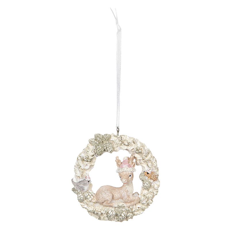 Foto van Haes deco - kersthanger hertje 7x2x8 cm - beige - kerstdecoratie, decoratie hanger, kerstboomversiering