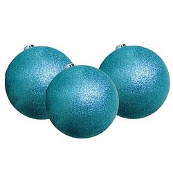 Foto van 6x stuks kerstballen ijsblauw glitters kunststof 8 cm - kerstbal