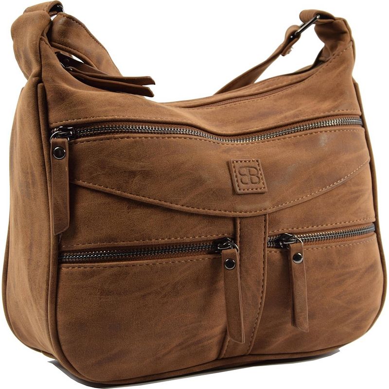 Foto van Bicky bernard omhang schoudertas ritsvakjes trendy tas cognac - camel