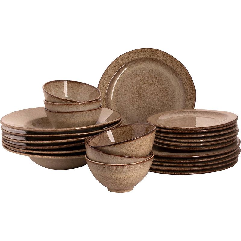 Foto van Palmer serviesset earth stoneware 6-persoons 24-delig bruin