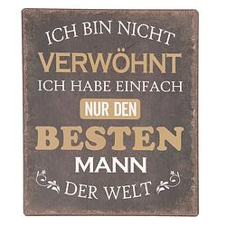 Foto van Clayre & eef tekstbord 13x15 cm zwart bruin ijzer besten mann der welt wandbord spreuk wandplaat zwart wandbord spreuk