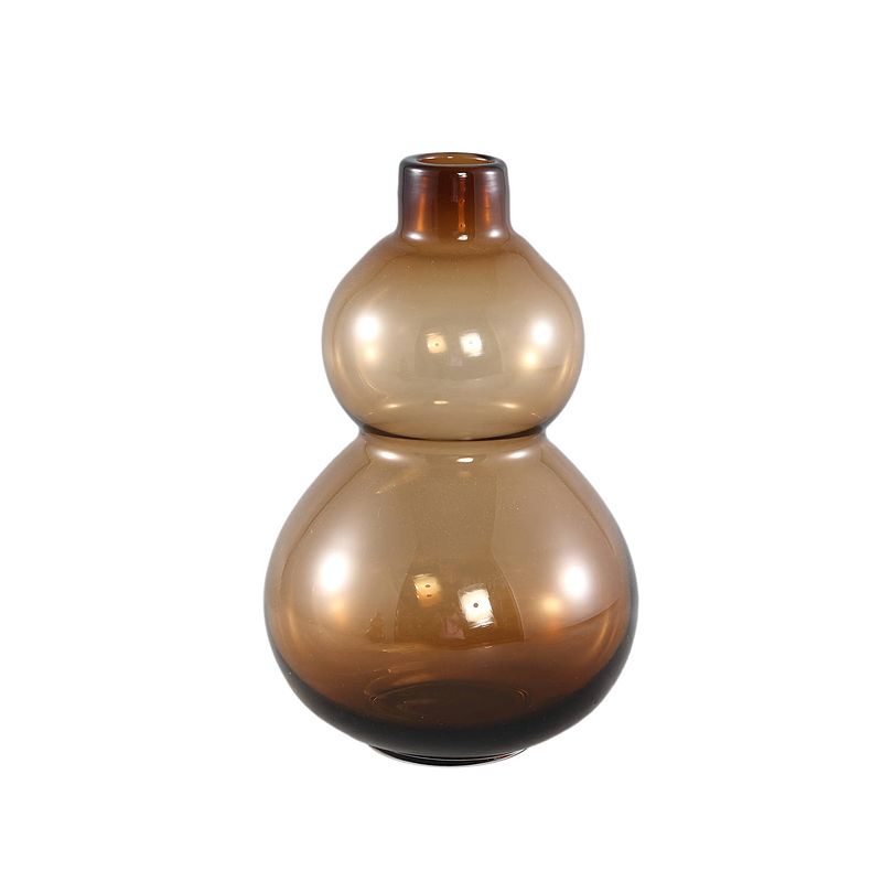 Foto van Ptmd kato amber glass vase double bulb round l