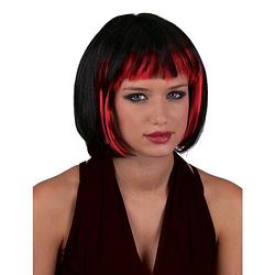 Foto van Funny fashion heksenpruik kort haar - zwart/rood - dames - halloween - verkleedpruiken