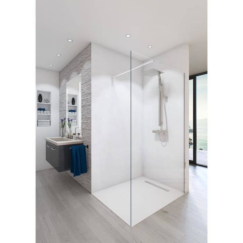 Foto van Baleares helder douchescherm - tijdloos 8 mm gehard glas - l.120 cm x h.198 cm - chroom aspectprofiel - saint gobain