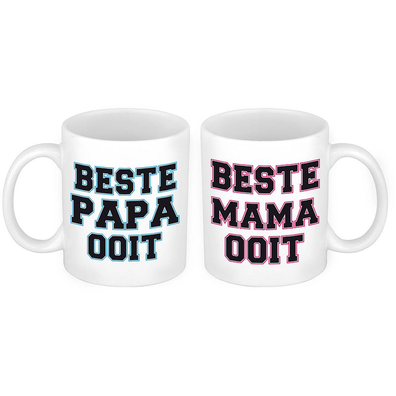 Foto van Beste papa en mama ooit mok - cadeau beker set voor papa en mama - feest mokken