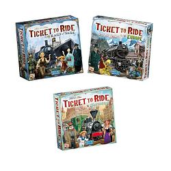 Foto van Ticket to ride - 3 stuks - basisspellen rails and sails en europa & uitbreiding duitsland