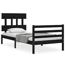 Foto van The living store bedframe - massief grenenhout - functioneel hoofd- en voeteneinde - 205.5 x 95.5 x 81 cm - zwart