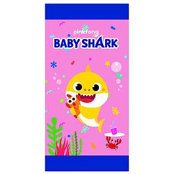 Foto van Baby shark strandlaken junior 70 x 140 cm katoen roze/blauw