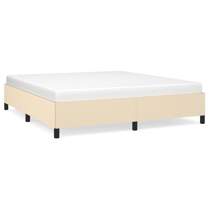 Foto van The living store bedframe - bedden - 203 x 183 x 35 cm - crème stof - multiplex lattenbodem