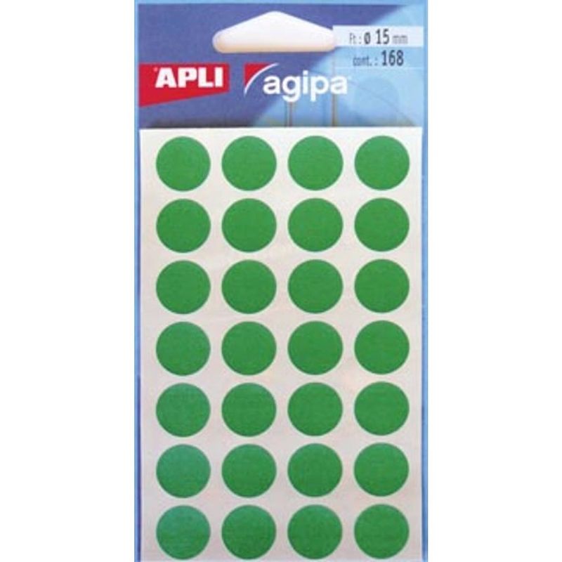 Foto van Agipa ronde etiketten in etui diameter 15 mm, groen, 168 stuks, 28 per blad