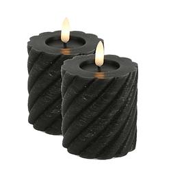 Foto van Countryfield led kaars/stompkaars - 2x - zwart - d7,5 x h8 cm - timer - led kaarsen