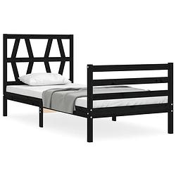 Foto van The living store bedframe - grenenhout - 205.5 x 95.5 x 100 cm - zwart - matras niet inbegrepen