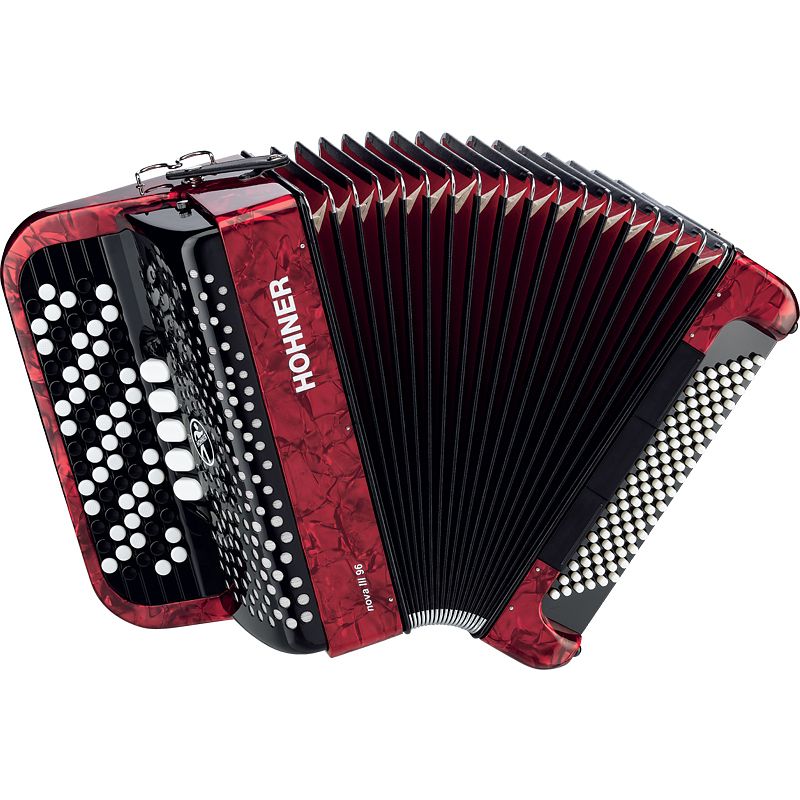 Foto van Hohner nova iii 96 rood, c-griff accordeon